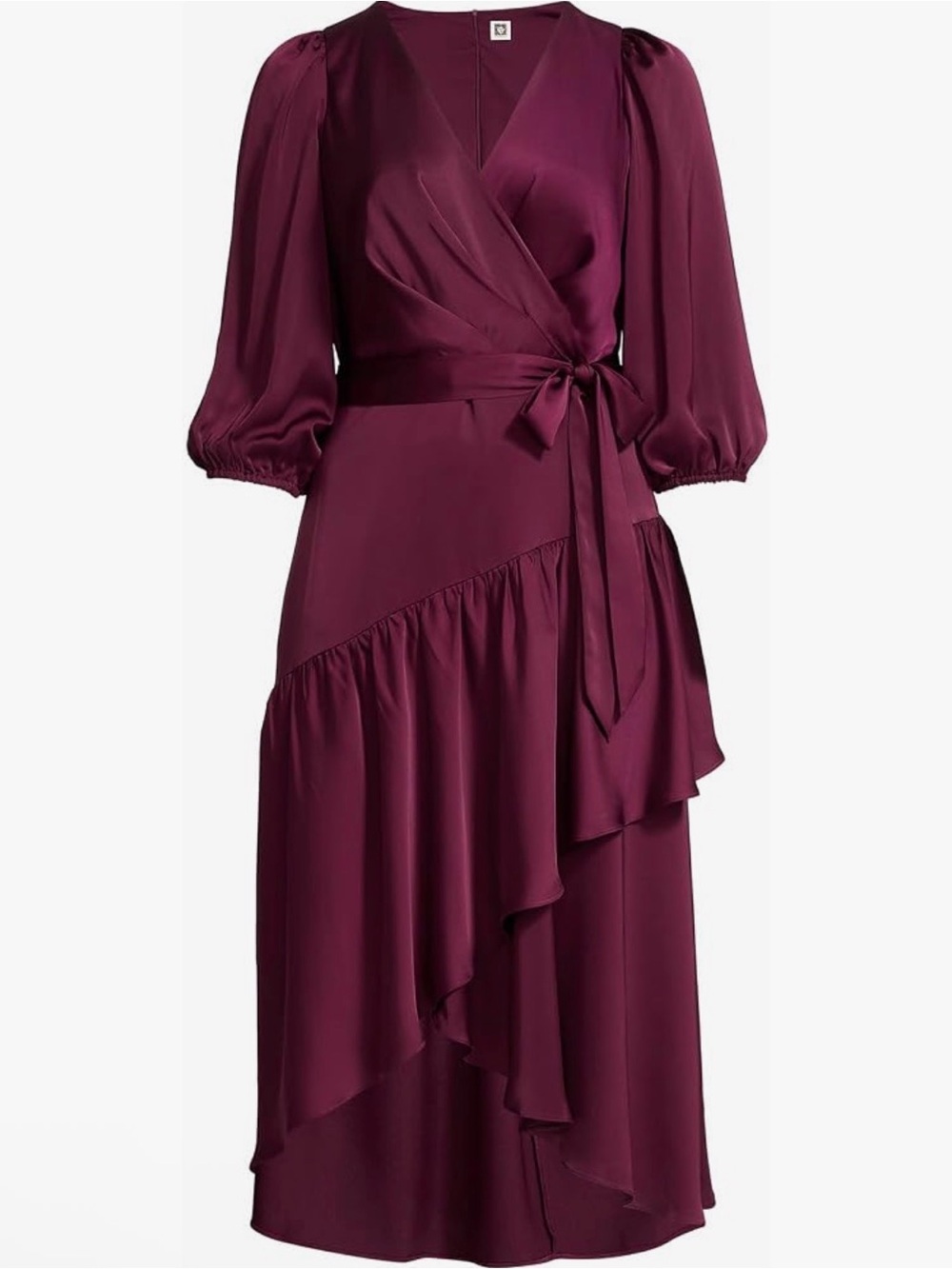 Anne Klein Women's Deep Chianti Long Sleeve High-Low Hem Wrap Dress